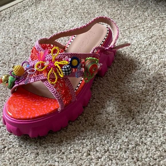Betsey Johnson Pink and Red Embellished Sandals Size 8.5 - Picture 5 of 7